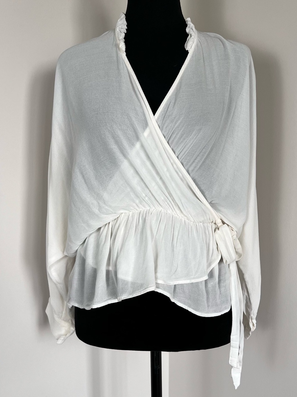 Sheer Flowy Oversized White Wrap  Blouse - Euro Summer / Old Money Women Tops